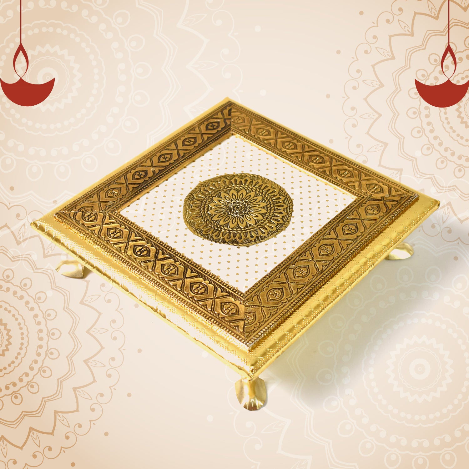 Golden - Square Pooja Chowki Patla  Bajot (2020 Cm  1 Pc) Golden - Square Pooja Chowki Patla  Bajot (2020 Cm  1 Pc)